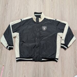 Vintage NFL G-III Apparel Oakland Raiders Mens Large Puffer Jacket Black Cream